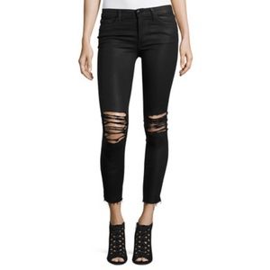 Joe's Jeans The Icon Ankle Coated Black Distressed Skinny Jeans NWOT 26x27